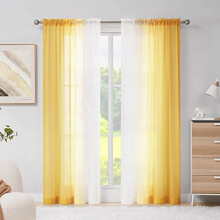 Melodieux Yellow Ombre Sheer Curtains Chiffon Yellow Gradient Rod Pocket Voiles, 56x81 inch, 2 Panels