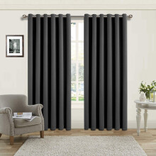 AMEHA Blackout Eyelet Curtains for Living Room - Grey Bedroom Curtains & Drapes 54 Inch Drop Thermal Insulated Super Soft Black Out Short Curtain Pair