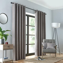 Fusion - Prado - Jacquard Pair of Eyelet Curtains - 46" Width x 90" Drop (117 x 229cm) in Grey/Terracotta