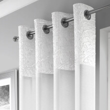 Maple Textiles A Pair of White 90" Drop Eyelet Heading Voile Crushed Metallic Satin Curtain Panel Ring Top Available in 3 sizes (2, White, 90"(229cm)