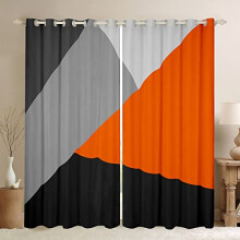 Orange Gray Window Curtains 46"X54" Patchwork Geometric Triangle Blackout Curtains Orange Black Light Grey Curtains & Drapes For Kids Bedroom Modern