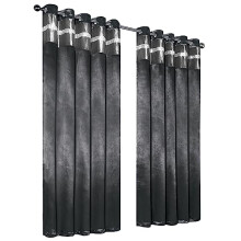 Satin Blackout Crushed Velvet Diamante Band Eyelet Window Curtains Pair Thermal Soft Insulated Self Lined Panels (Silver, W66 x L72 Inch)