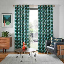 Orla Kiely Block Stem Jade Lined Eyelet CurtainsCurtain Size: Width 167cm (66") x Drop 183cm (72")