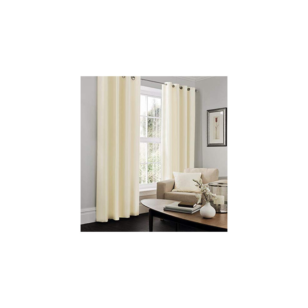 SELECT-ED Luxury FAUX SILK Fully Lined Eyelet Curtains Ring Top with Tie Backs Curtains (Cream, 65" x 72" (168 x 183 cm) Approx)