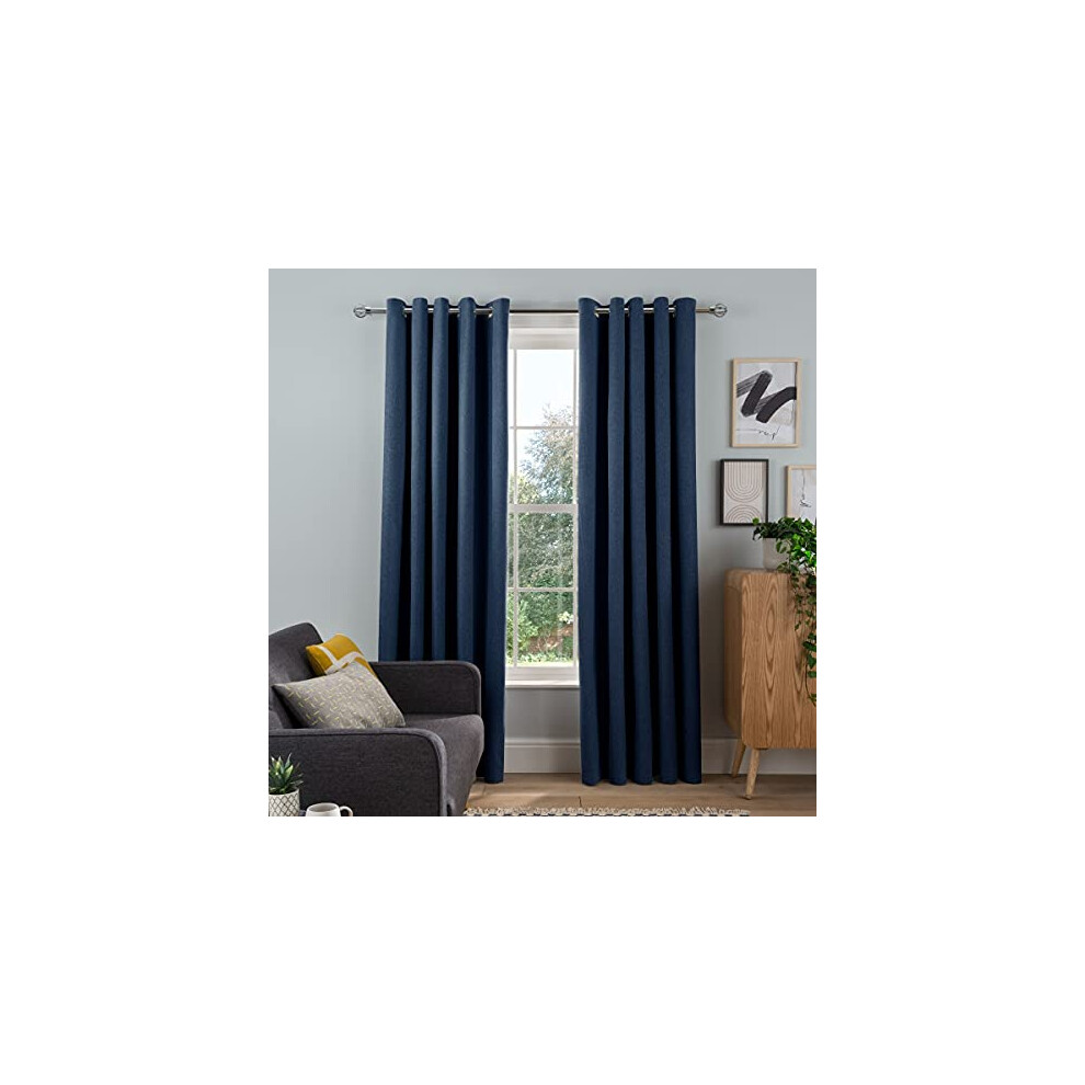 Sleepdown Woven Tonal Fleck Eyelet Blackout Curtains Thermal Insulated for Bedroom and Living Room 90 x 72 Inch Navy 2 Panels