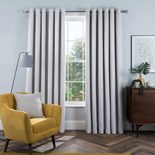 Sleepdown Linen Look Eyelet Blackout Lined Curtains Thermal Insulated for Bedroom and Living Room Silver 46 x 54 Inch