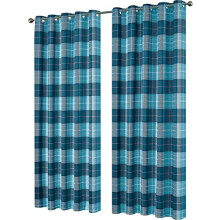 Voice7 Blue Check Thermal Blackout Eyelet Curtains 90" x 90" - For Bedroom and Living Room 65% Black Out Curtain - 2 Panels Window Treatment Privacy