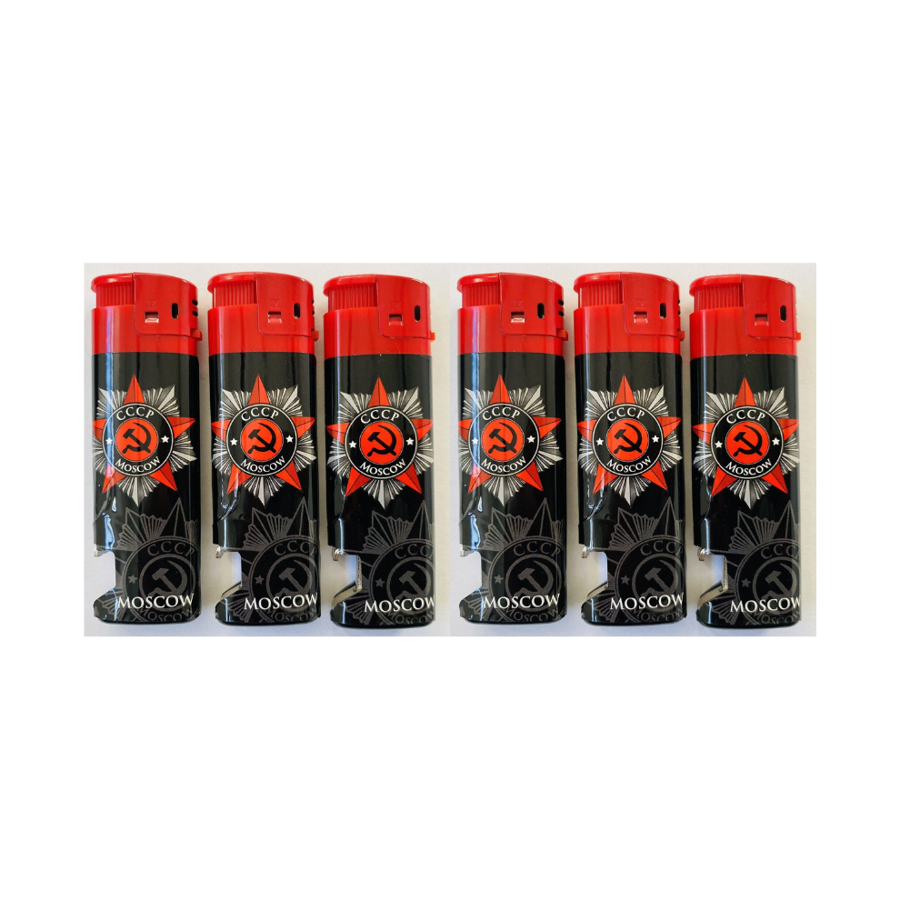 Moscow 6-Pack Refillable Gas Lighters With Adjustable Flame And Built-In Bottle Opener