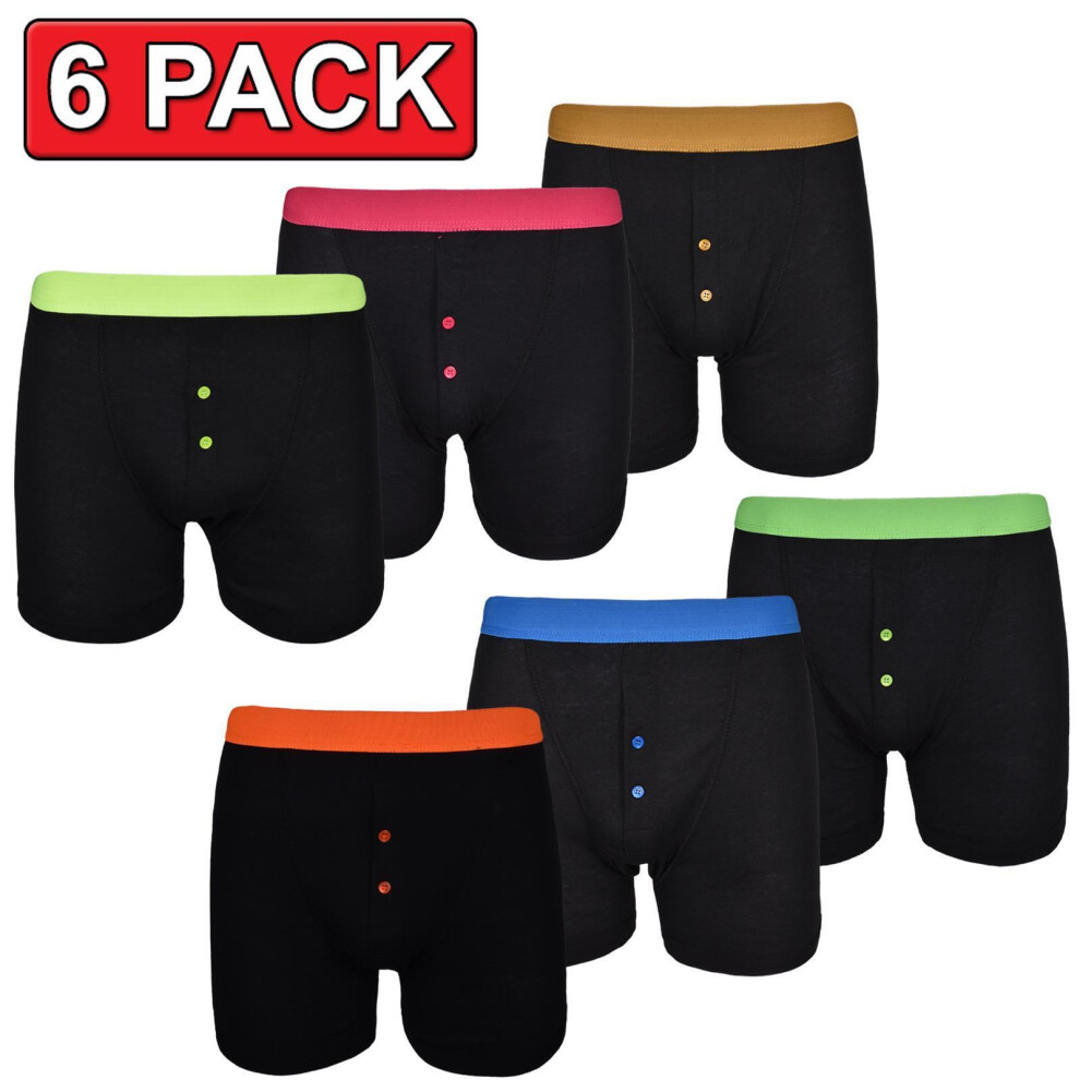 (S) 6 Pack Men Boxer Short Black Neon Sports Underwear