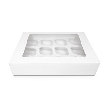 FALGUN 10 x Premium White 12 Hole Cavity Cupcake Boxes with Window and Inserts… (Rounded Inserts)