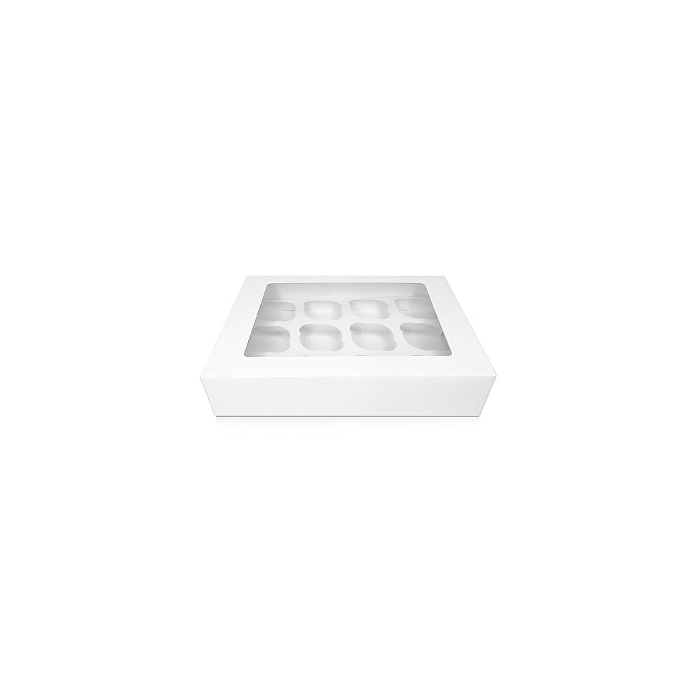 FALGUN 10 x Premium White 12 Hole Cavity Cupcake Boxes with Window and Inserts… (Rounded Inserts)