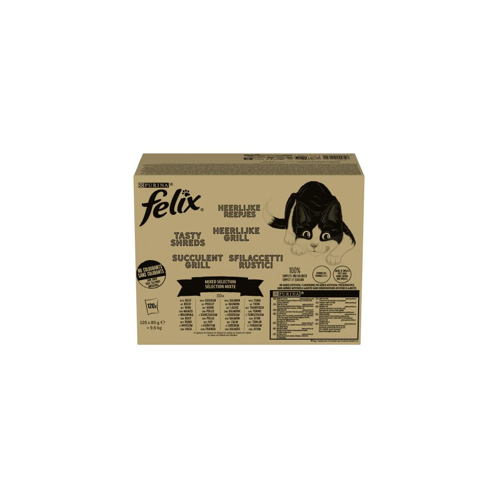 Nestle Purina Salmon Felix Tasty Shreds Mixed Selection In Gravy Wet Cat Food 120X80g Pouches - 13140237 - Image 5