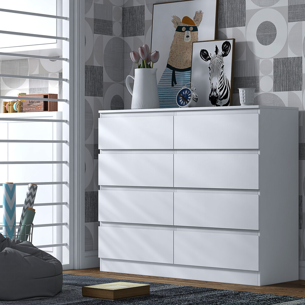 (Matt White) 8 Drawer Chest Of Drawers Bedroom Furniture