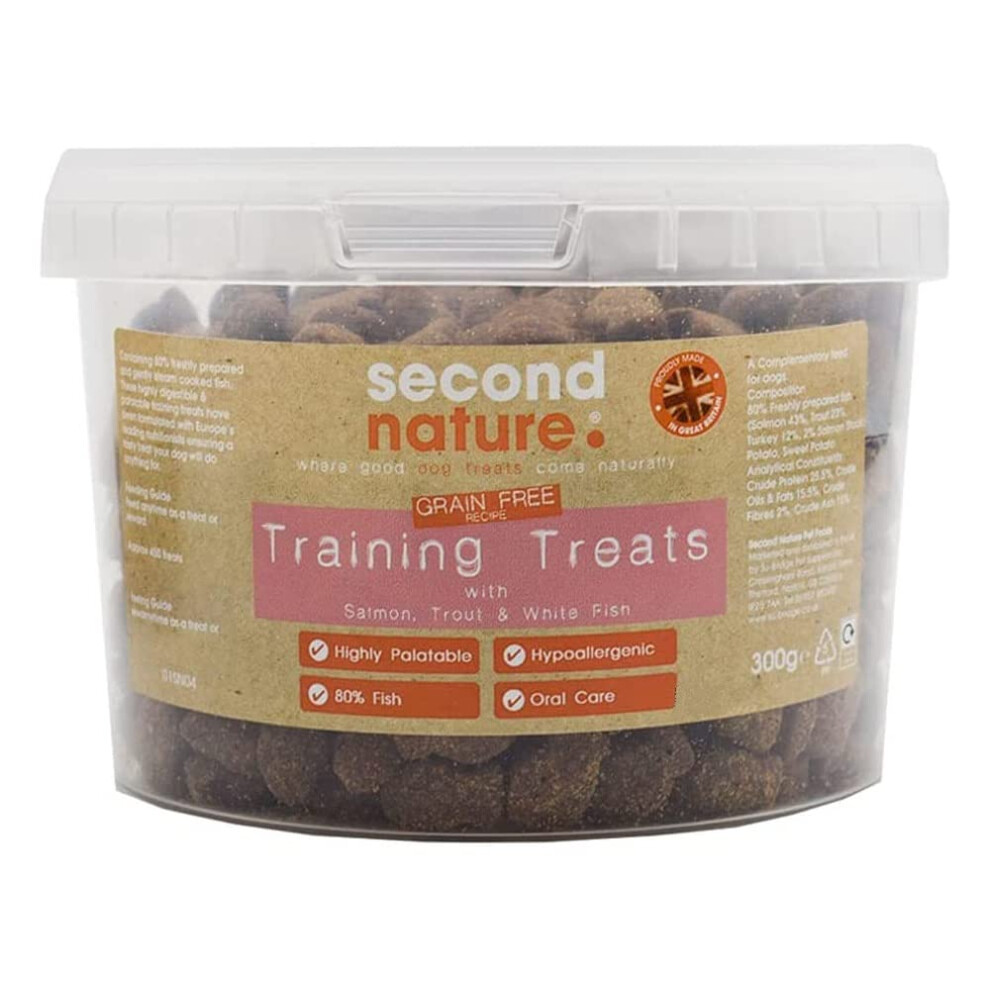 Second Nature Grain Free Training Treats for Dogs with Salmon & Trout - High Value Dog Treats Meaty Fish Treats Flavour, Wheat Free - 300g