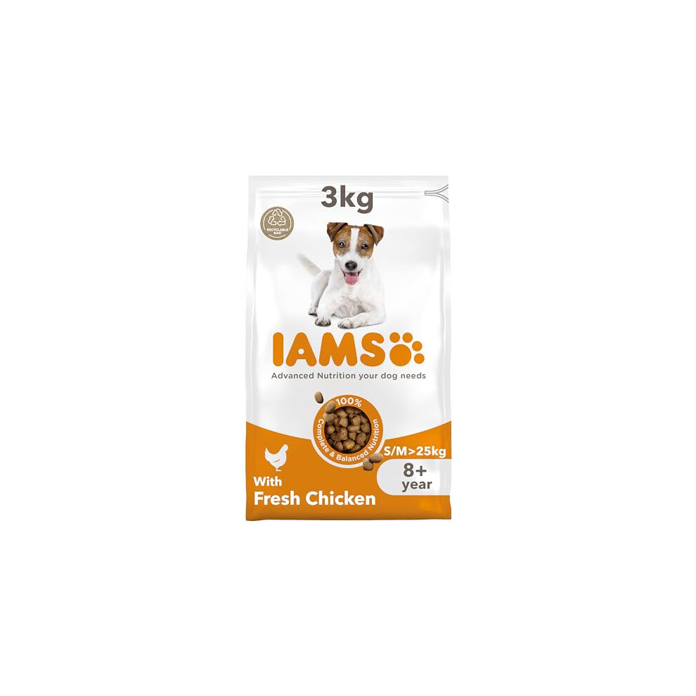 New Iams Complete Dry Dog Food For Senior 8+ Small And Medium Breeds With Chicken 3 Kg
