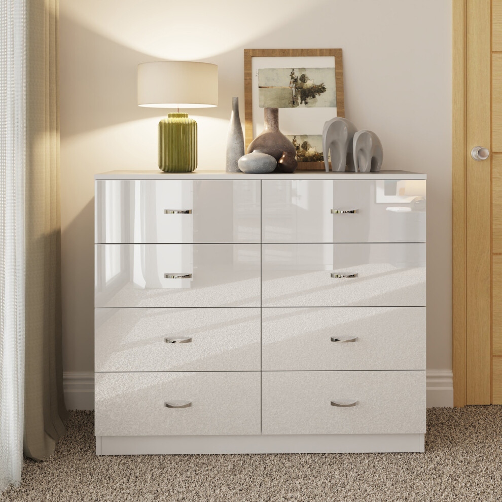(White) 8 Drawer Gloss Chest Of Drawers Storage Dresser