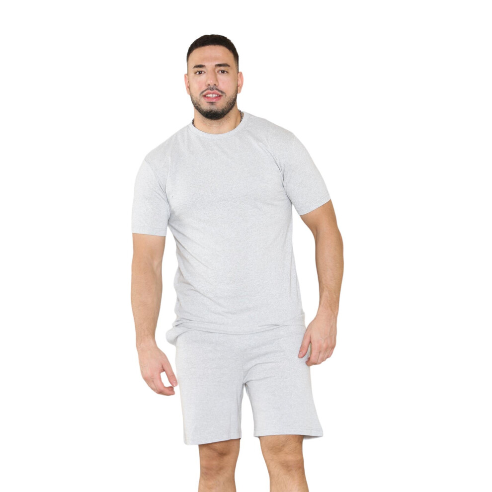 (Grey, M) Mens T-Shirt Shorts Set Nightwear Sport Loungewear