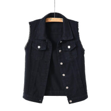 (Black, S) Women Spring And Autumn Coats Solid Sleeveless Denim Jacket Outerwear