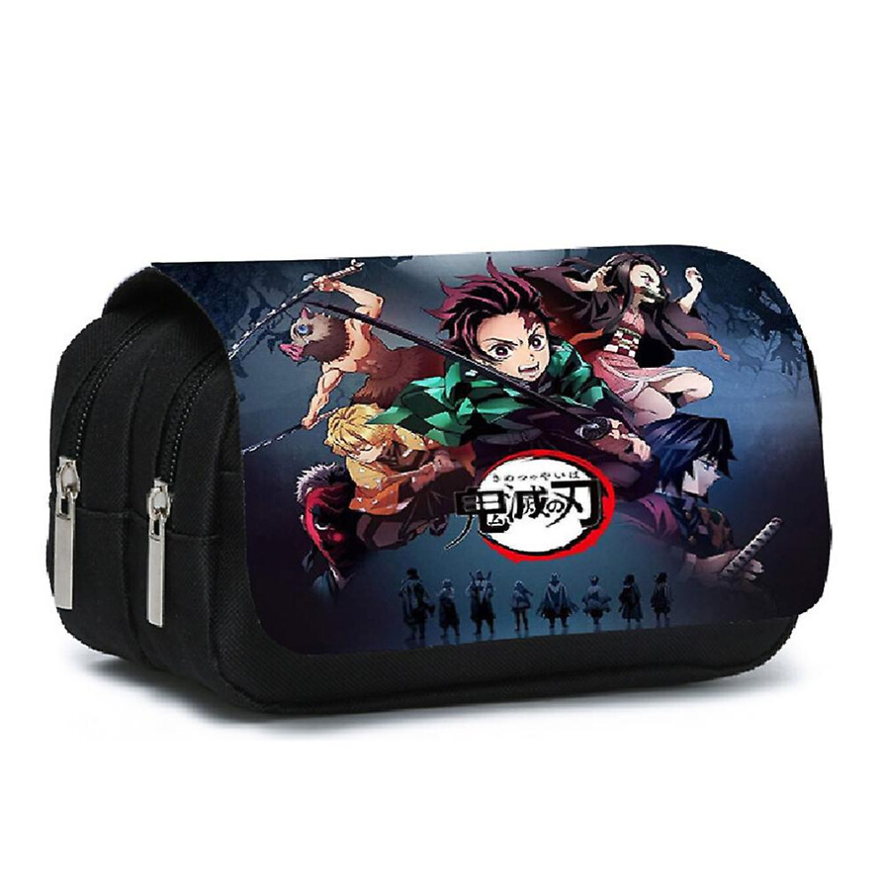 (A) Demon Slayer Pencil Case Large Capacity Stationery Case Student Pen Pouch Double Layers Stationery Organizer Kids Gifts