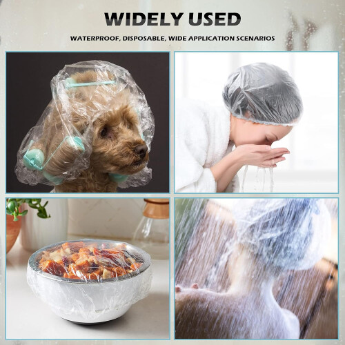 100PCS Disposable Shower Caps - 44CM Plastic Elastic Bath Cap 1