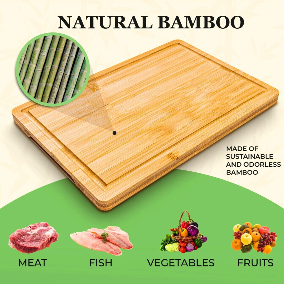 Deer & Oak - Premium Wooden Chopping Board - 38 x 25 x 2 cm Bamboo Cutting Board For Carving Meat or Vegetables - Pre Oiled, Treated, Attractive Wood