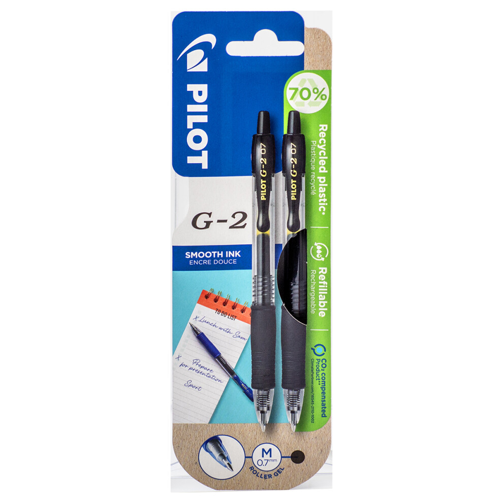 Pilot G207 Retractable Gel Rollerball 0.7 Mm - Pack Of 2 Black