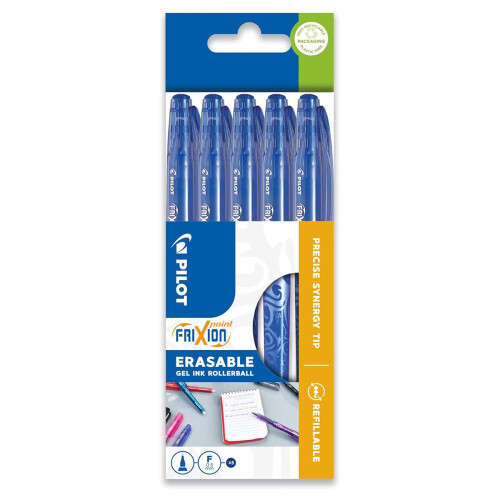 Pilot Pilot Frixion Point Erasable Rollerball 0.5 mm Tip - Blue, Pack of 5