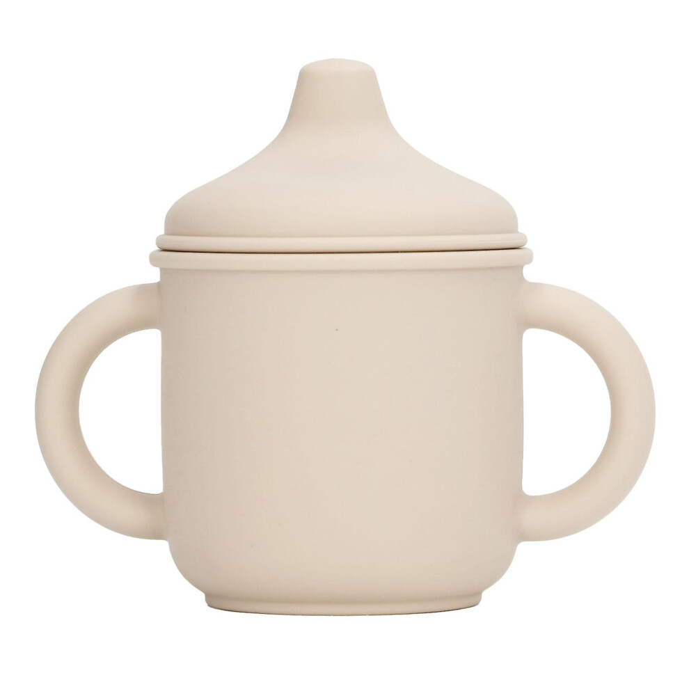 (Beige) Silicone Spill Proof Cup Dishwasher And Microwave Safe Training Cup With Handles And Spout Lid For Toddlers And Babies Beige