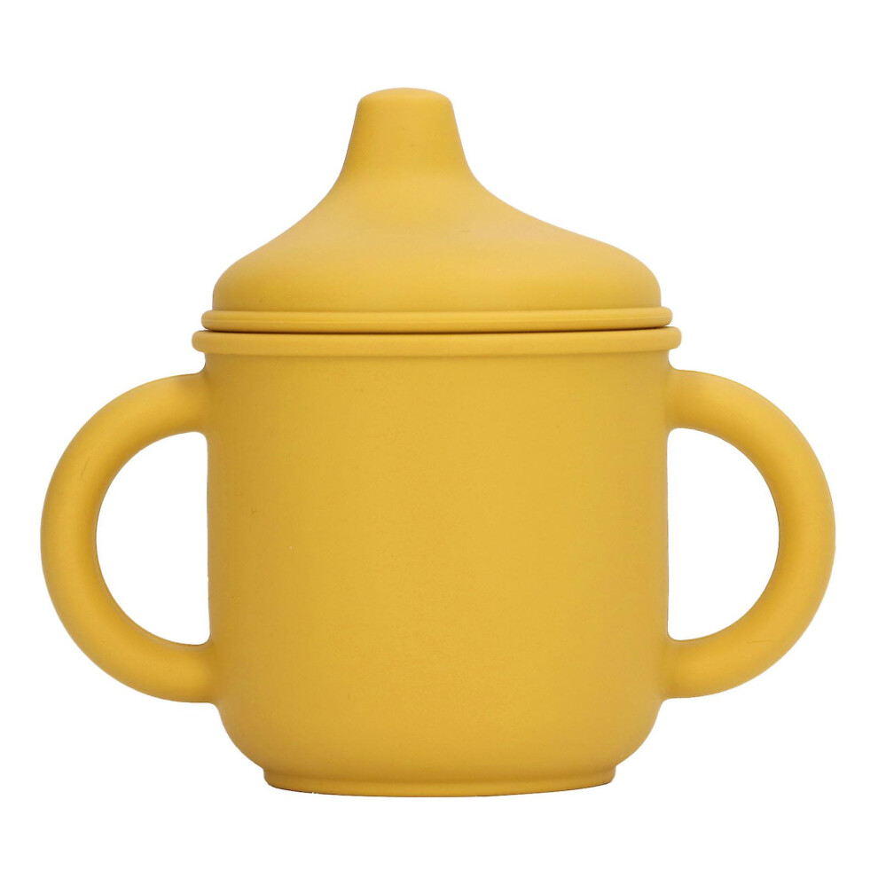 (Yellow) Silicone Spill Proof Cup Dishwasher And Microwave Safe Training Cup With Handles And Spout Lid For Toddlers And Babies Yellow