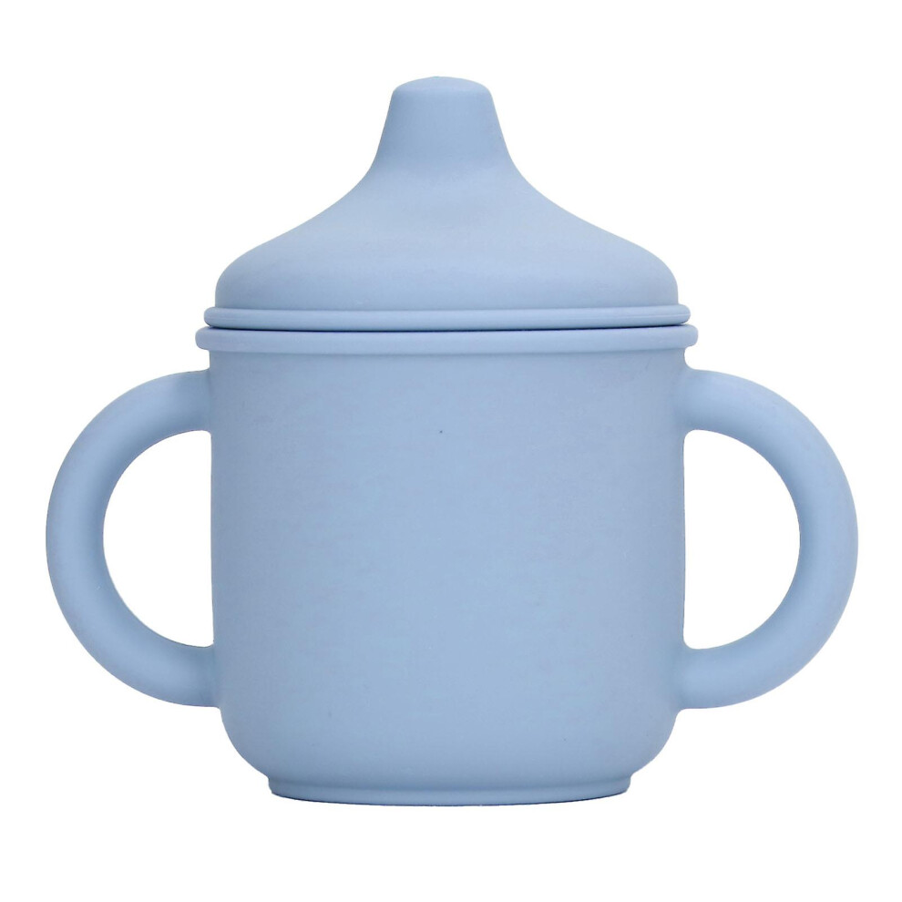 (Blue) Silicone Spill Proof Cup Dishwasher And Microwave Safe Training Cup With Handles And Spout Lid For Toddlers And Babies Blue