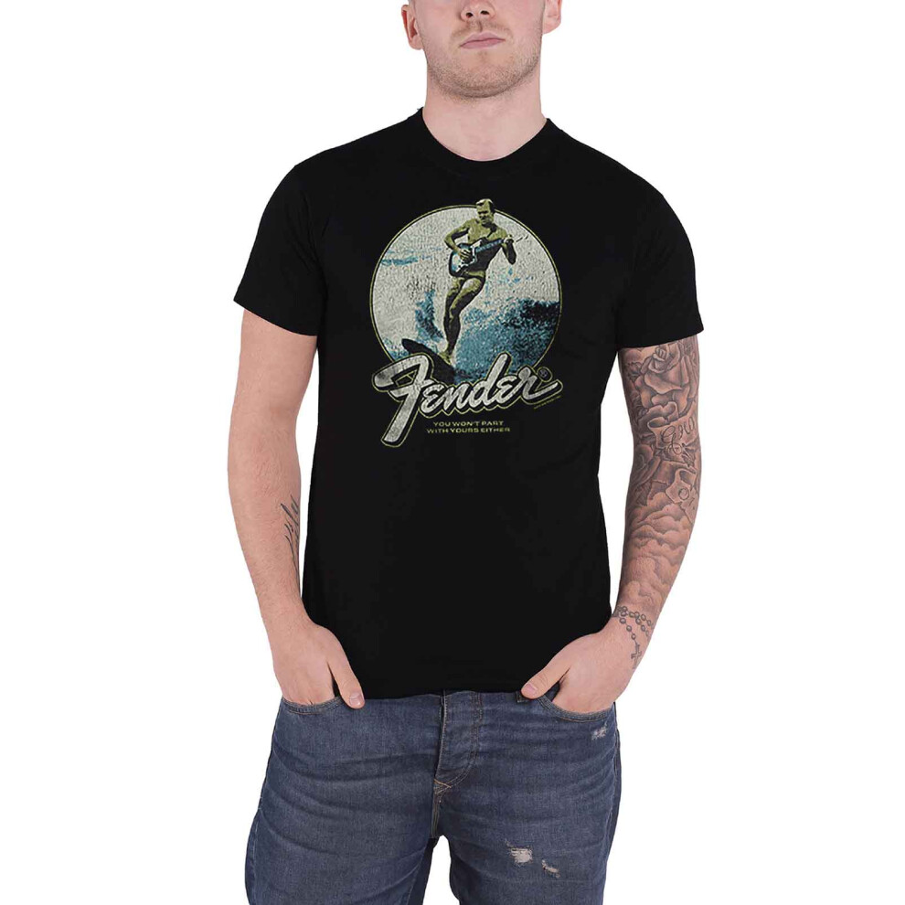 (S, Black) Fender T Shirt Surfer Distressed Vintage Logo new Official Mens Black