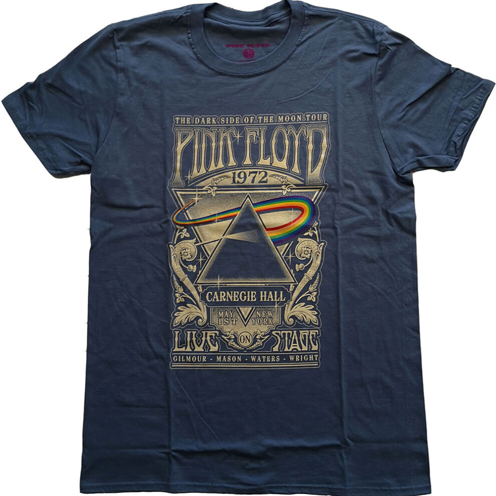 (XL, Navy) Pink Floyd Carnegie Hall Poster Skinny Fit T Shirt-image-OPC-PDTDZ9G-NEW