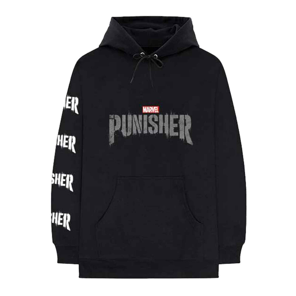 (XXL, Black) Punisher Skull Stamp Hoodie