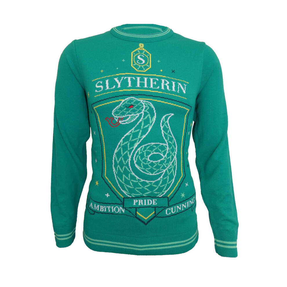 (XL, Green) Harry Potter Christmas Jumper Slytherin Crest Official Unisex Green Ugly Sweater