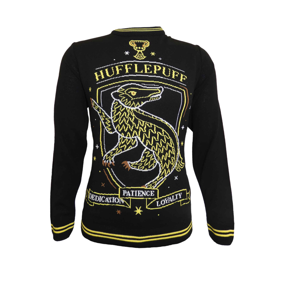 (XL, Black) Harry Potter Christmas Jumper Hufflepuff Crest new Official Unisex Ugly Sweater