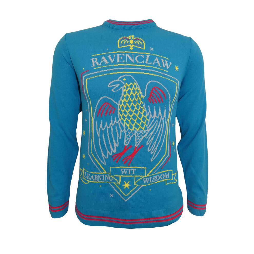 (S, Blue) Harry Potter Christmas Jumper Ravenclaw Crest Official Unisex Blue Ugly Sweater