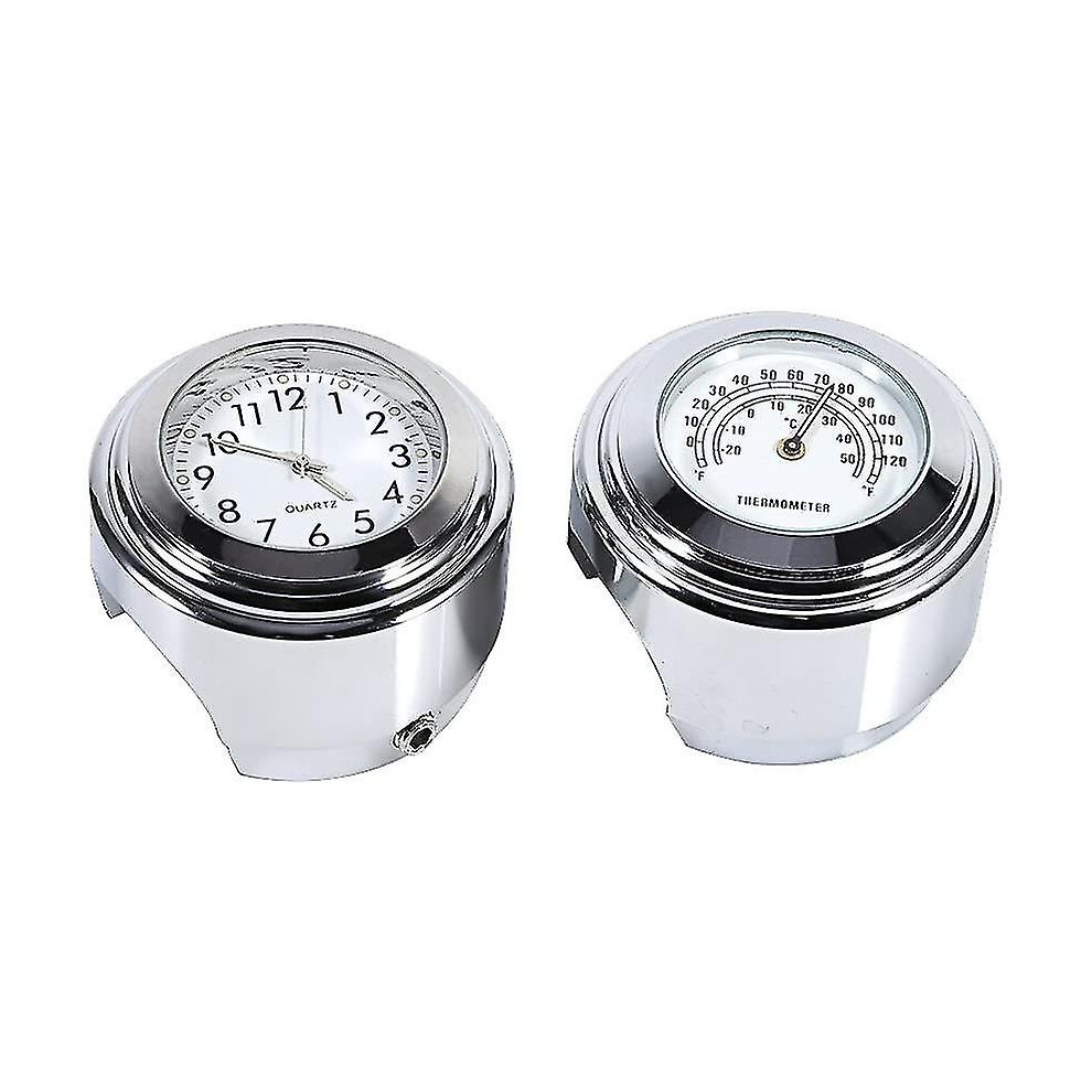 Motorcycle Handlebar Watch, 7/8 "Waterproof Motorcycle Handlebar Mount Digital Clock And Temp Thermometer White 7669442675257