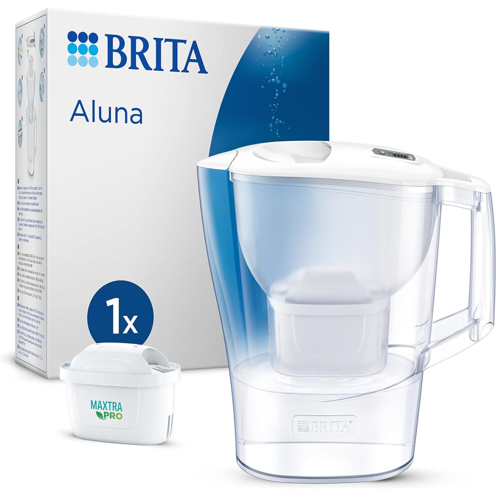 BRITA Aluna Water Filter Jug White(2.4L)incl 1xMAXTRA PRO All-in-1 cartridge fridge-fitting jug w/ digital LTI now in sustainable Smart Box packaging