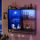 ELECWISH Wall Mounted Storage Cabinet Wood Floating Display Shelf Light 6 Hooks 8