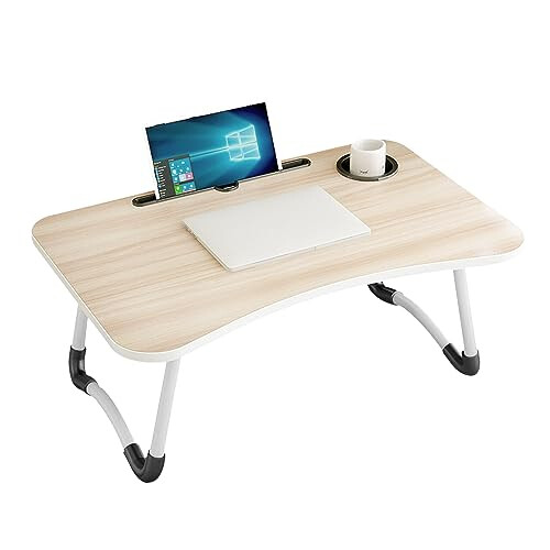 (White Maple) Folding Laptop Table Stand Bed Computer Desk Bed 2