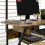 Homcom HOMCOM Rolling Computer Desk with Keyboard Tray Storage Shelves Rustic Brown 4
