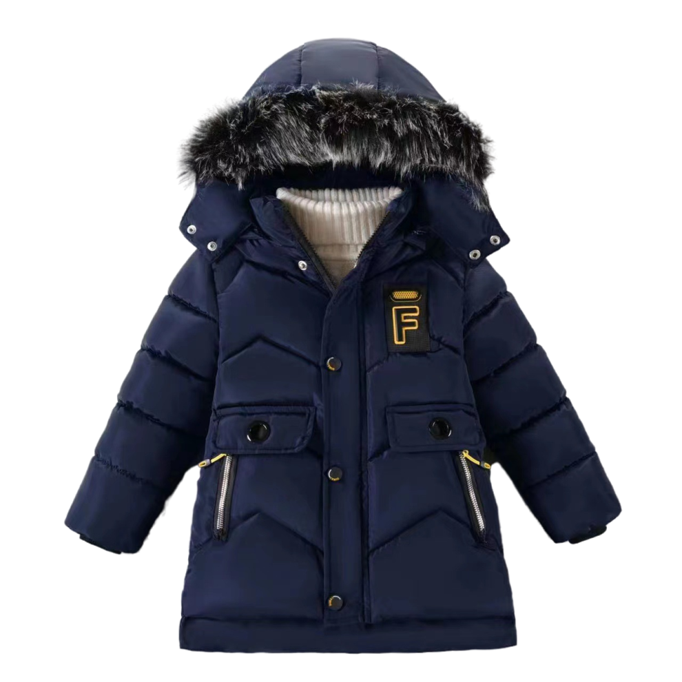 (Blue, 6-7Years) Kids Boys Warm Fur Coats Jacket Outwear Hooded UK