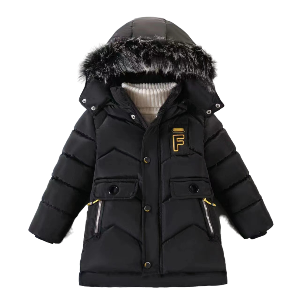 (Black, 6-7Years) Kids Boys Warm Fur Coats Jacket Outwear Hooded UK