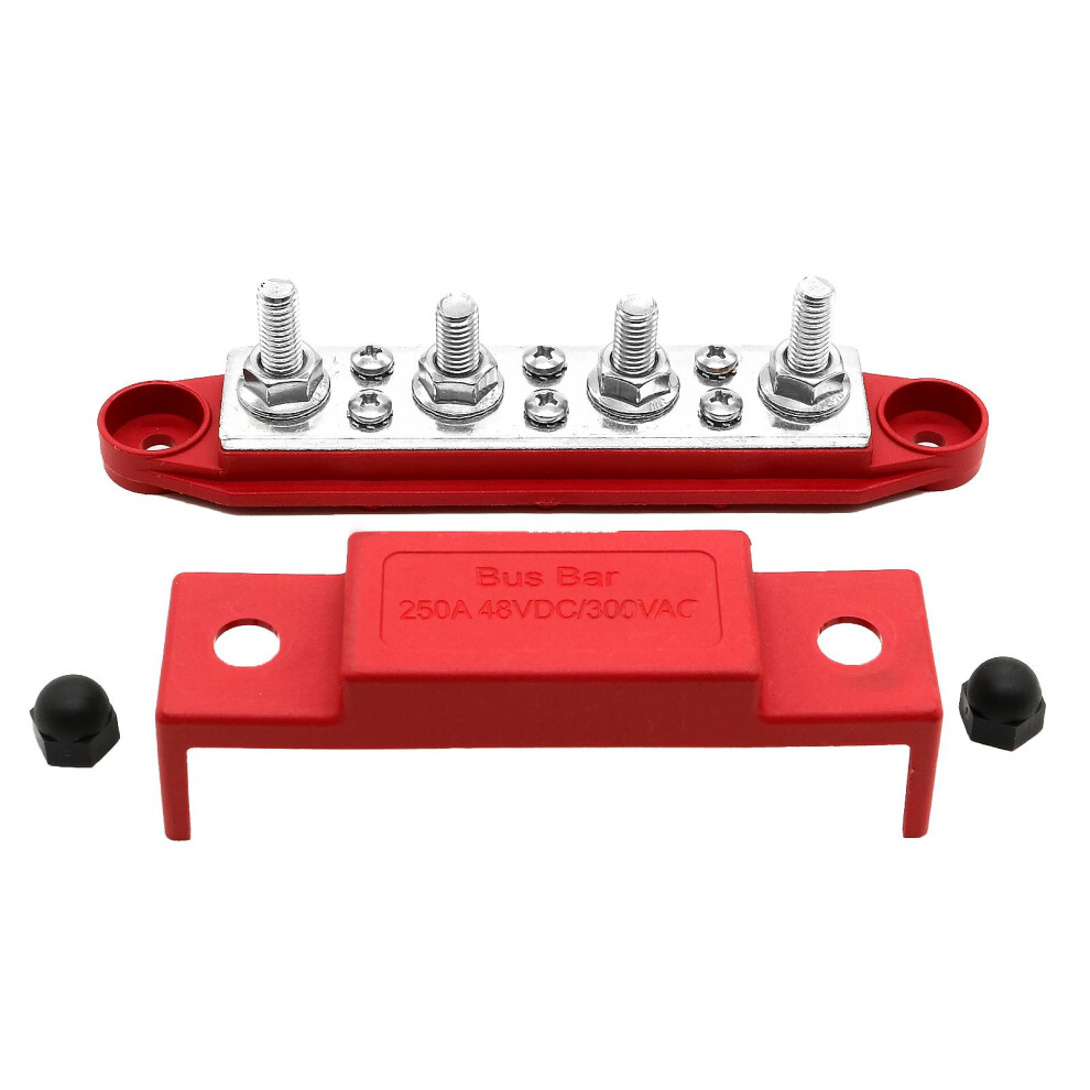 WINCHMAX Bus Bar 250a 4 x M8 terminals. 8 screw terminals. Red.