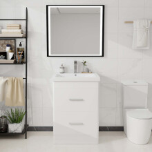 600mm Bathroom Vanity Unit & Basin Sink with 2 Drawers Gloss White