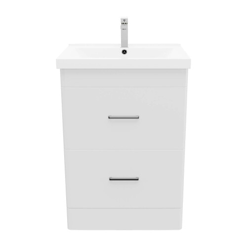 600mm Bathroom Vanity Unit & Basin Sink with 2 Drawers Gloss White 2