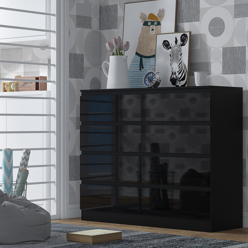 Chest Of Drawers 8 Drawer Storage Dresser Gloss Black