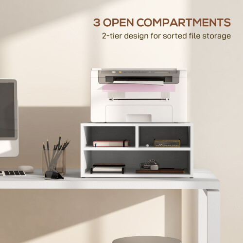 Homcom HOMCOM Desktop Printer Stand with 3 Open Compartments, Desk Organiser, White 1