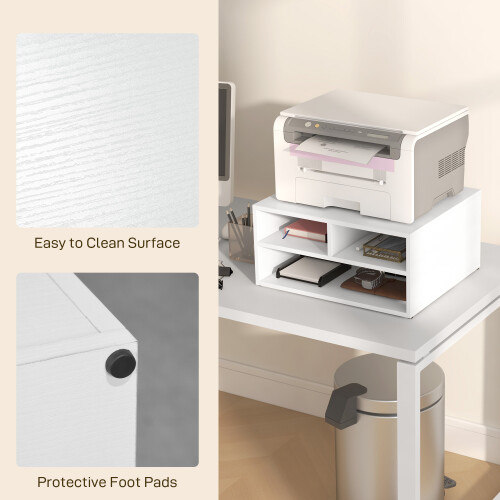 Homcom HOMCOM Desktop Printer Stand with 3 Open Compartments, Desk Organiser, White 2