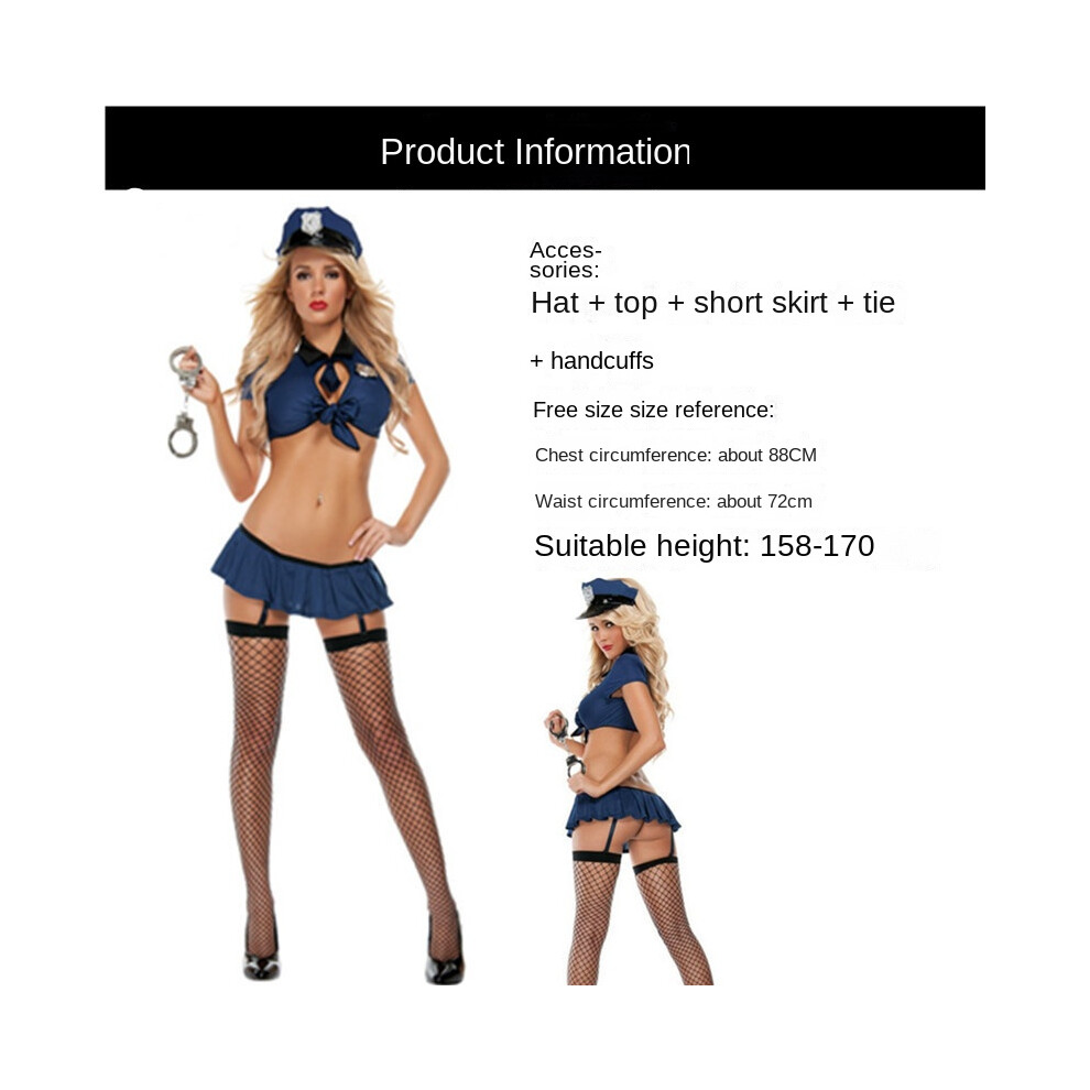 Blue American Split Female Police Uniform, Sexy Lingerie